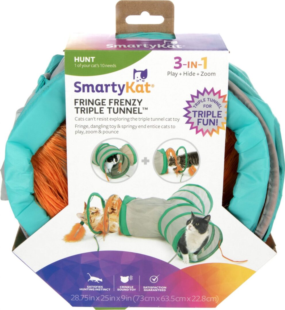 SMARTYKAT FRINGE FRENZY TRIPLE TUNNEL CAT TOY