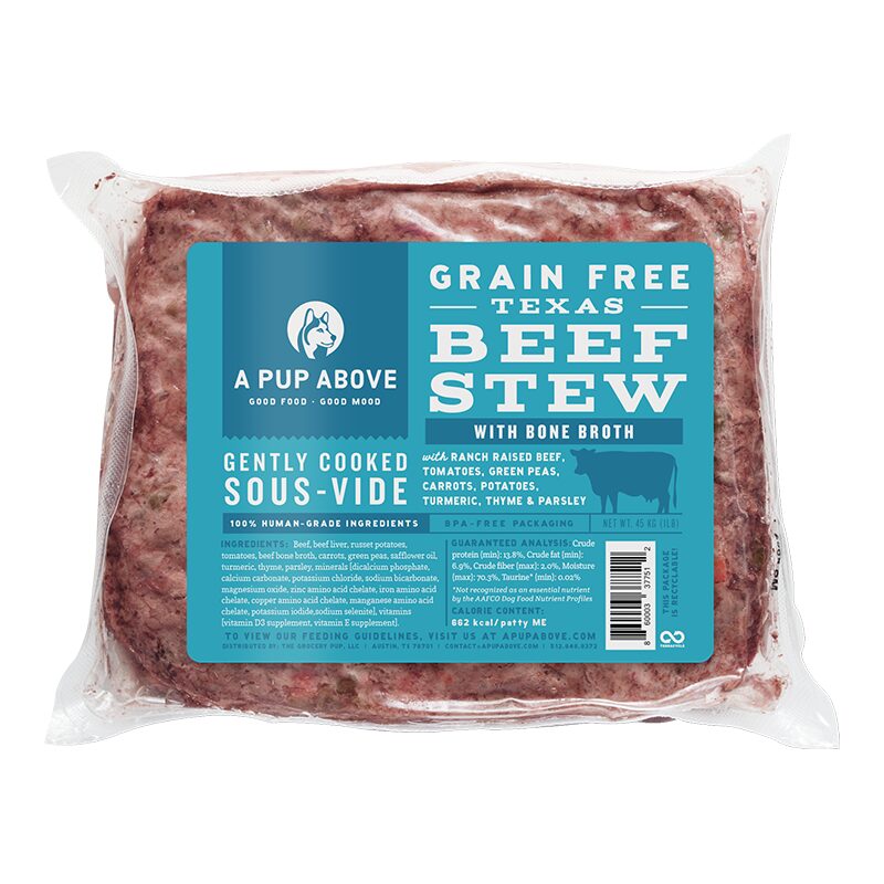 A PUP ABOVE DOG FROZEN GRAIN FREE TEXAS BEEF STEW 10 INDIVIDUALLY WRAPPED 1LB PATTIES