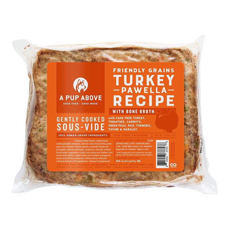 A PUP ABOVE DOG FROZEN FRIENDLY GRAINS TURKEY PAWELLA 10 INDIVIDUALLY WARAPPED 1LB PATTIES