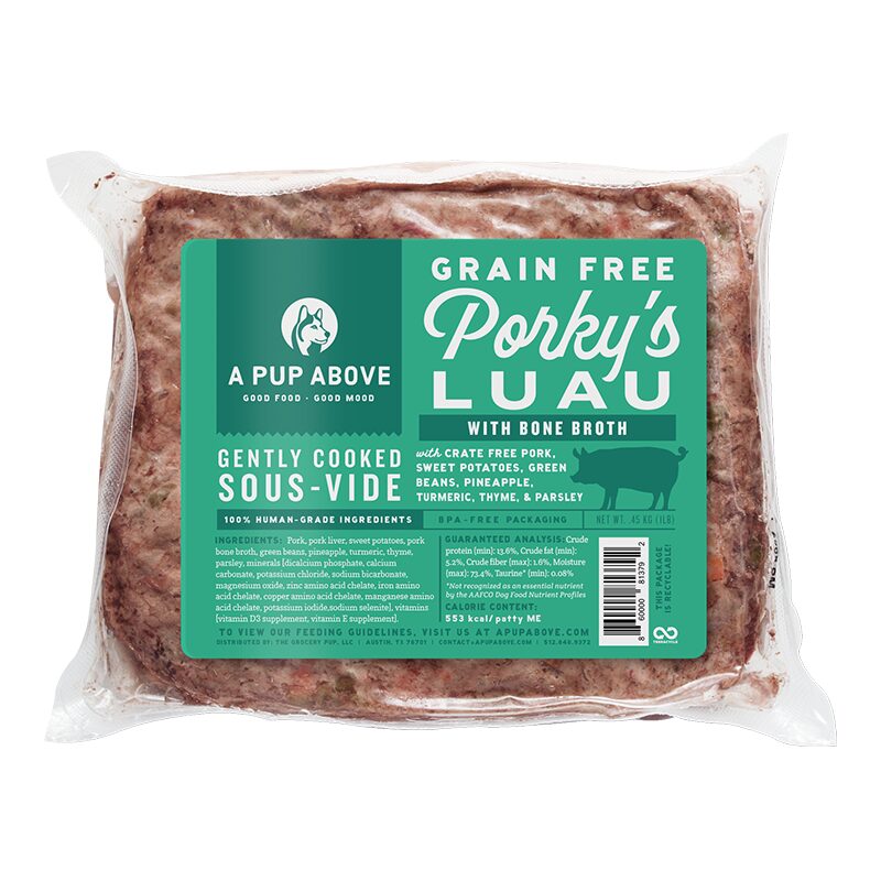 A PUP ABOVE DOG FROZEN GRAIN FREE PORKY'S LUAU 10 INDIVIDUALLY WRAPPED 1LB PATTIES