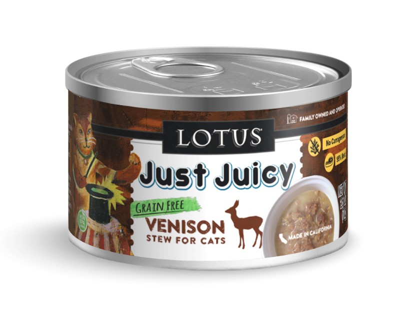 LOTUS CAT GRAIN FREE JUST JUICY STEW VENISON 2.5OZ CASE OF 24 CANS