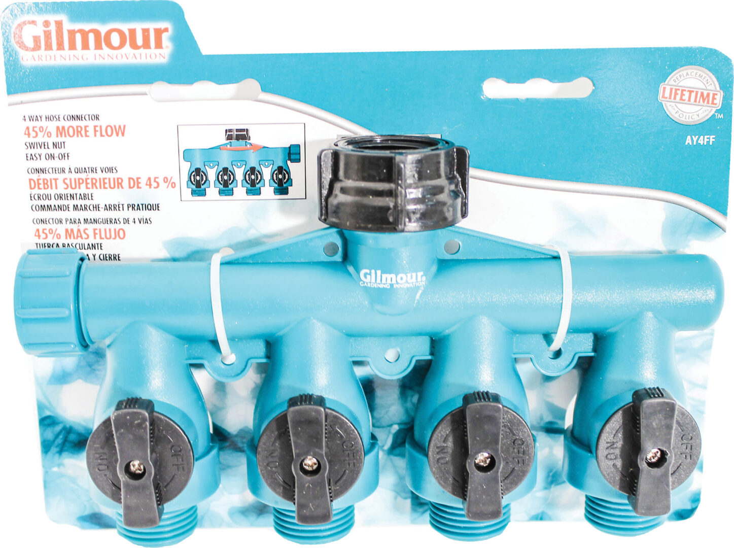 FULL FLOW 4 WAY SHUT OFF VALVE W/SWIVEL CONNECT
