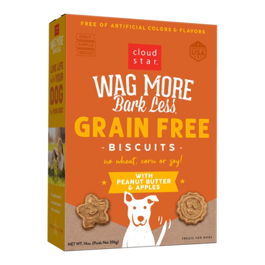 CLOUD STAR DOG WAG MORE BARK LESS GRAIN FREE CRUNCHY TREATS PEANUT BUTTER & APPLE 14OZ