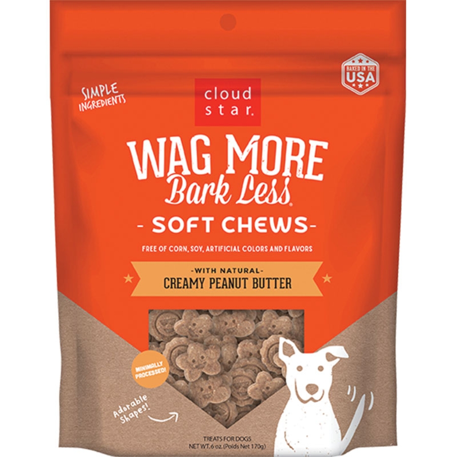CLOUD STAR DOG WAG MORE BARK LESS CHEWY CREAMY TREATS PEANUT BUTTER 6OZ