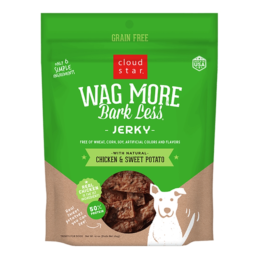 CLOUD STAR DOG WAG MORE BARK LESS GRAIN FREE JERKY CHICKEN & SWEET POTATO 10OZ