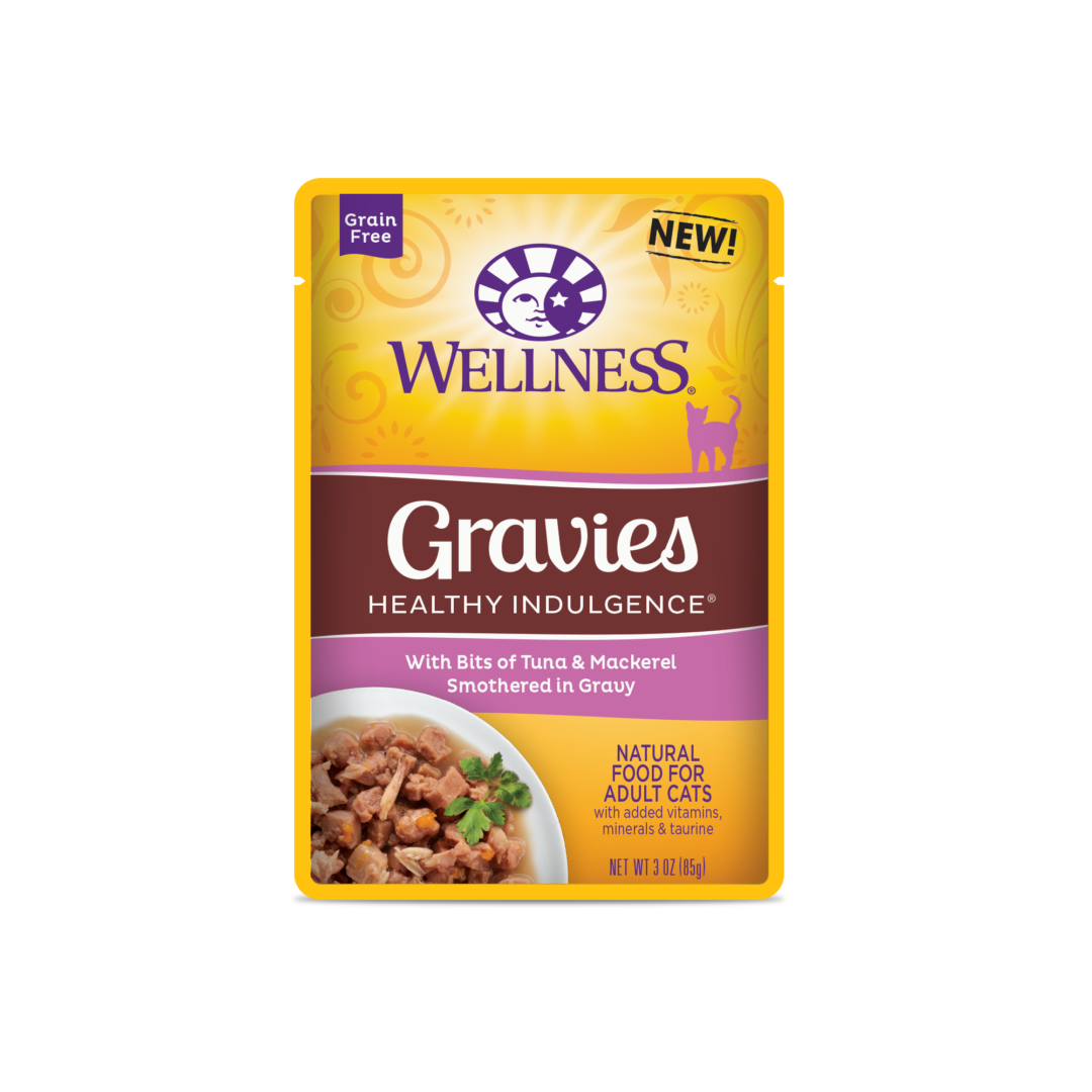 WELLNESS CAT HEALTHY INDULGENCE GRAVIES TUNA & MACKERAL 3OZ CASE OF 24