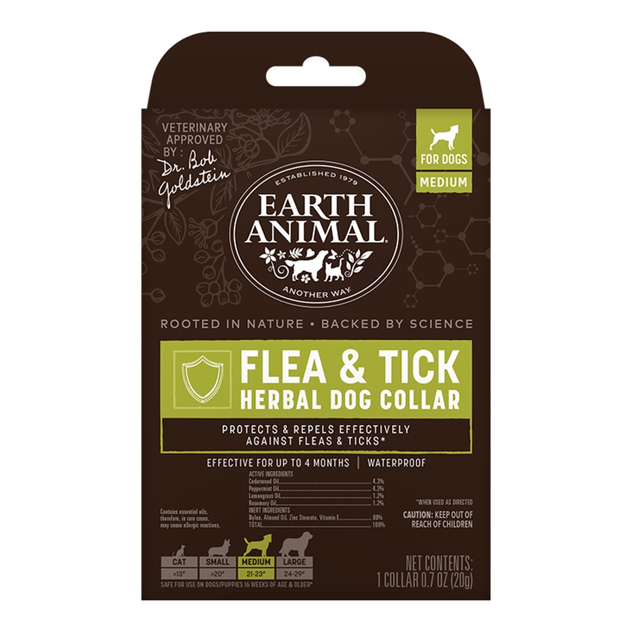EARTH ANIMAL DOG APOTHECARY NATURAL FLEA & TICK HERBAL COLLAR FOR DOGS MEDIUM