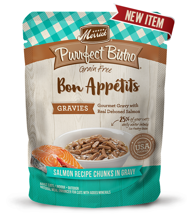 PURRFECT BISTRO BON APPETITS SALMON CHUNKS IN GRAVY POUCH 3OZ CASE OF 24 POUCHES