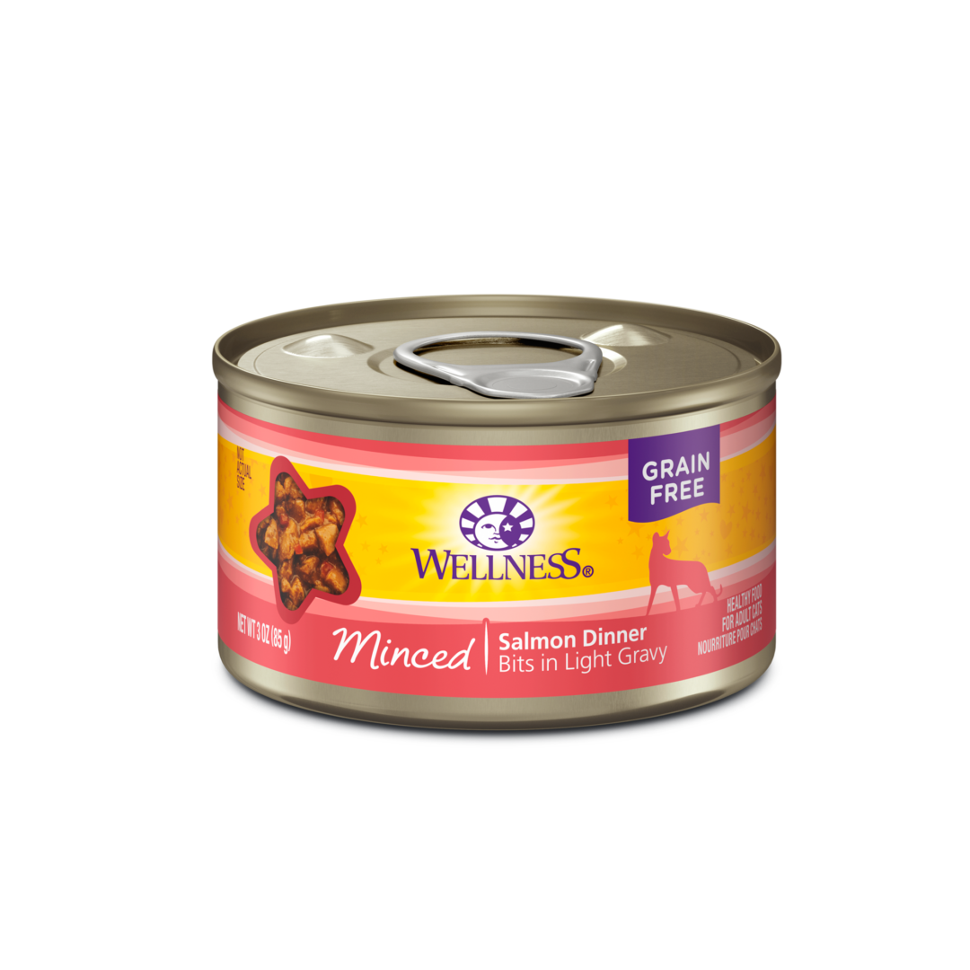 WELLNESS CAT MINCED SALMON 3OZ CASE OF 24 CANS