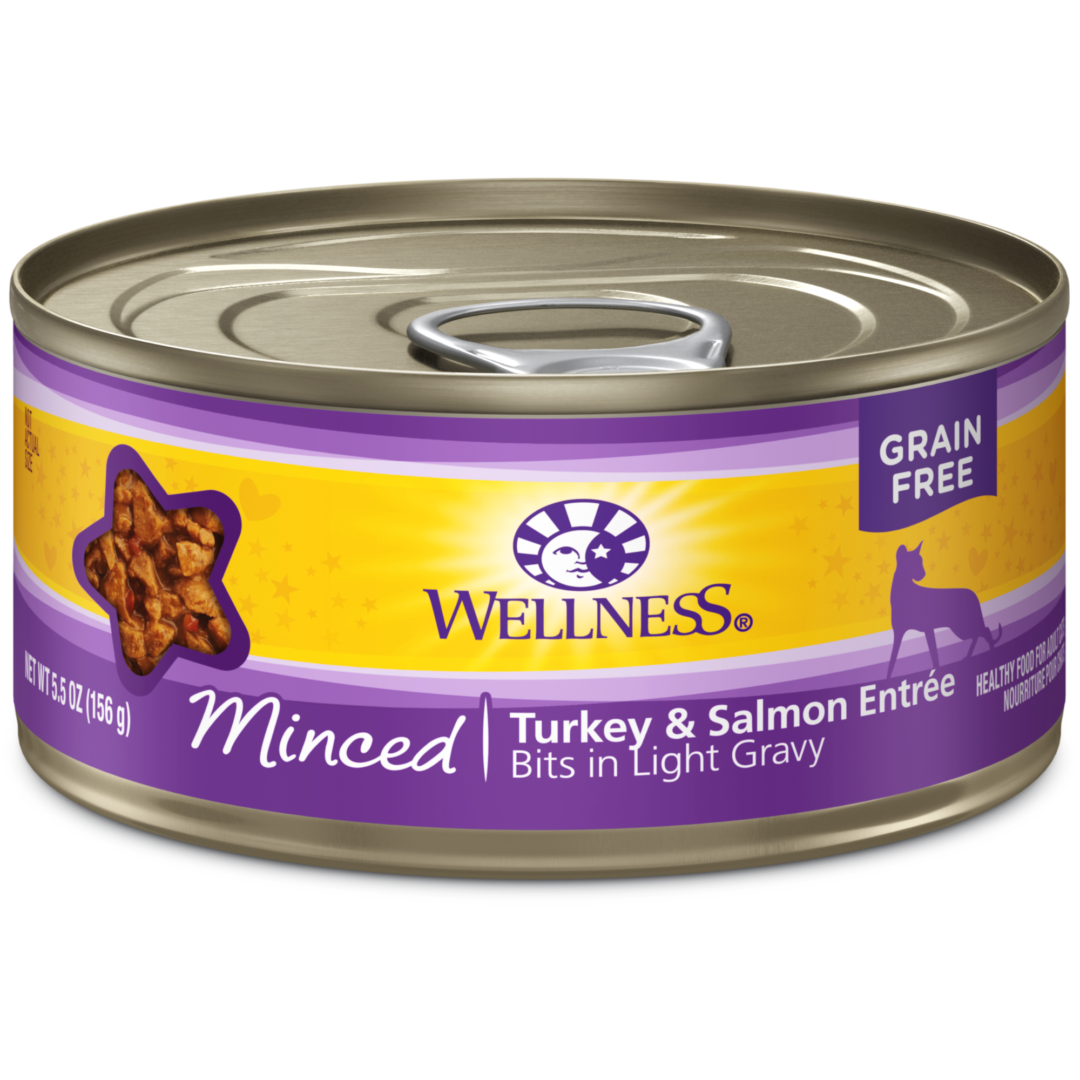 WELLNESS CAT MINCED TURKEY & SALMON 5.5OZ CASE OF 24 CANS
