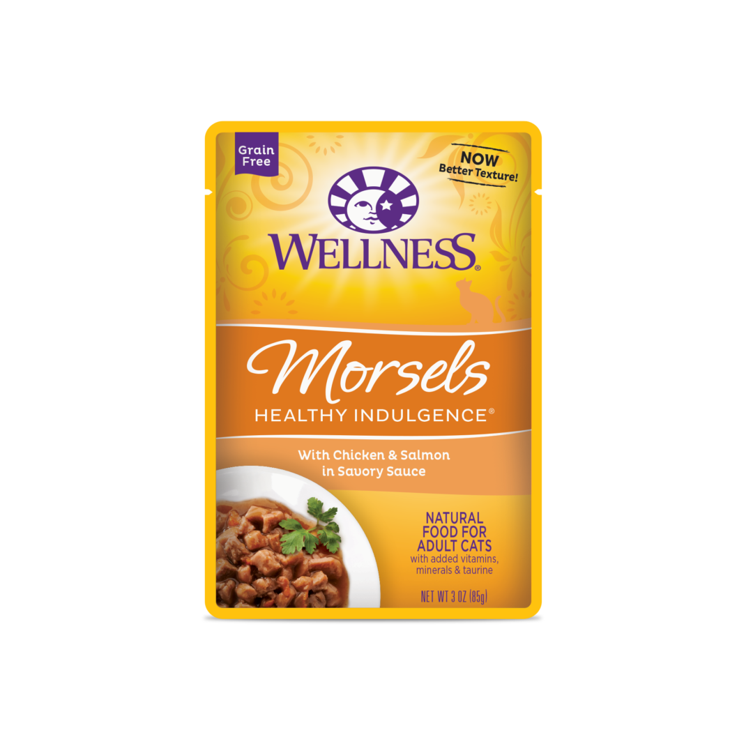 WELLNESS CAT HEALTHY INDULGENCE MORSELS CHICKEN & SALMON 3OZ CASE OF 24