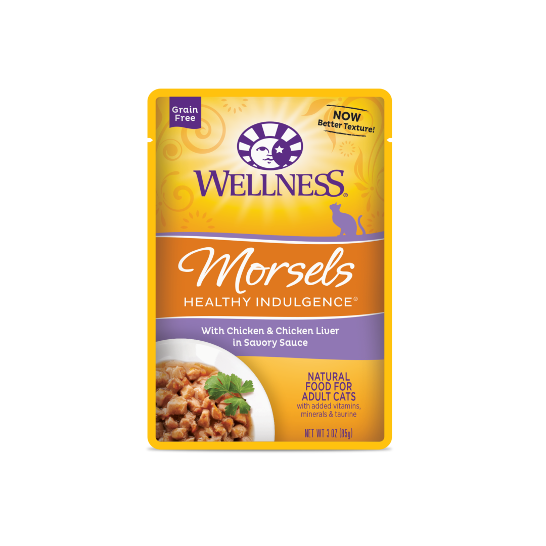WELLNESS CAT HEALTHY INDULGENCE MORSELS CHICKEN & CHICKEN LIVER 3OZ CASE OF 24