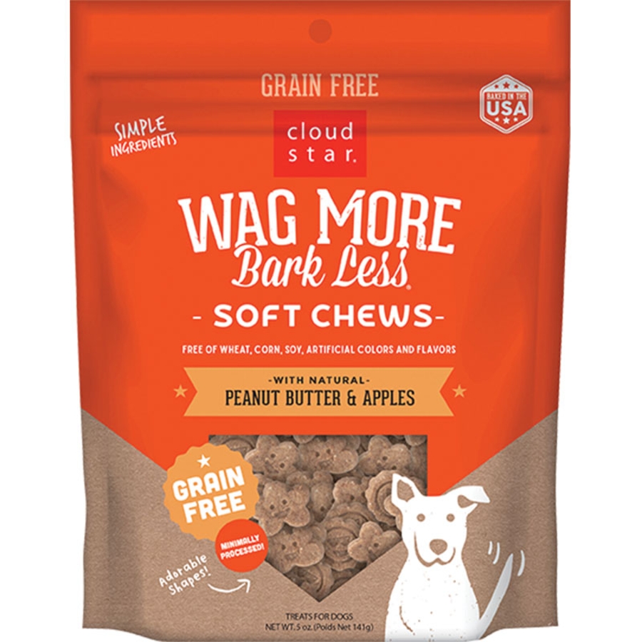 CLOUD STAR DOG WAG MORE BARK LESS GRAIN FREE CHEWY TREATS PEANUT BUTTER & APPLE 5OZ