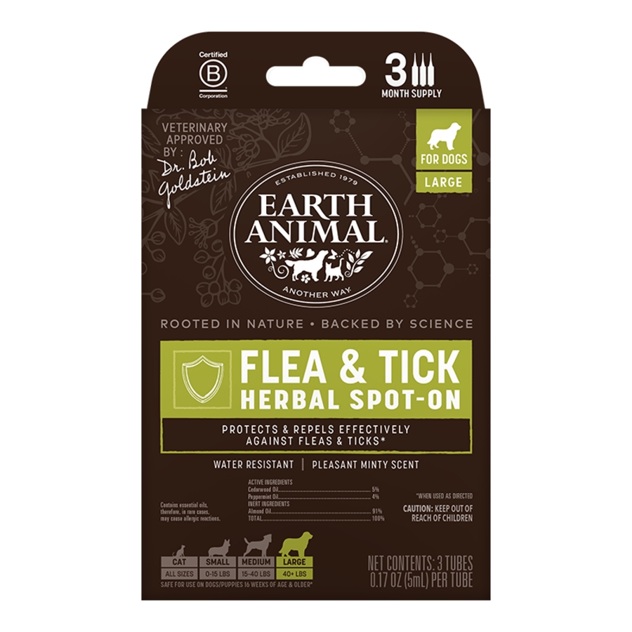 EARTH ANIMAL DOG APOTHECARY NATURAL FLEA & TICK HERBAL SPON-ON FOR DOGS LARGE