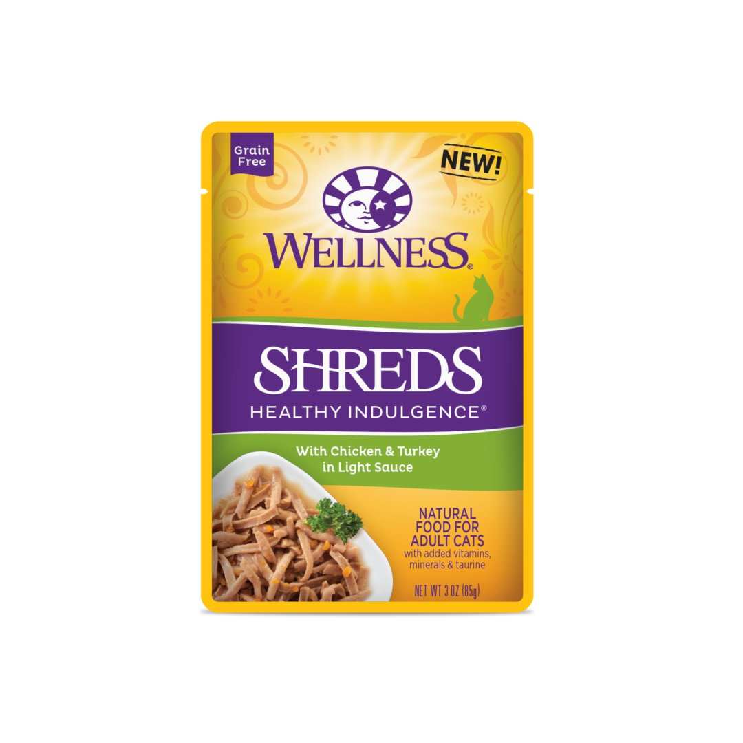 WELLNESS CAT HEALTHY INDULGENCE SHREDS CHICKEN & TURKEY 3OZ CASE OF 24