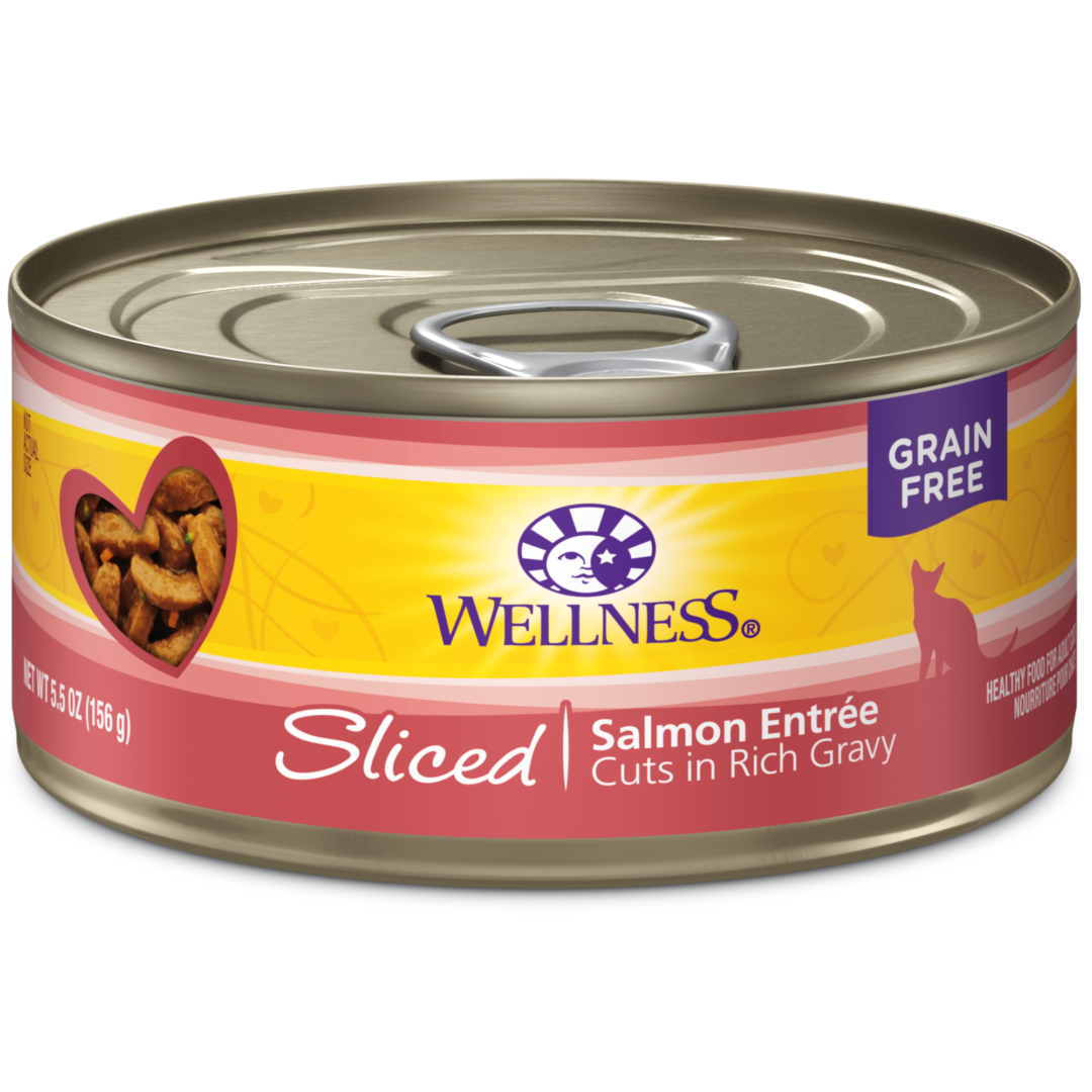 WELLNESS CAT SLICED SALMON 3OZ CASE OF 24 CANS