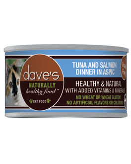 DAVE'S PET FOOD CAT NATURALLY HEALTHY GRAIN FREE TUNA & SALMON IN ASPIC 3OZ CASE OF 24 CANS