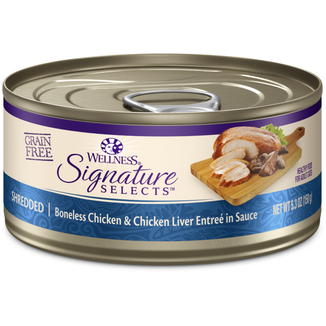 WELLNESS CAT CORE SIGNATURE SELECTS SHREDDED CHICKEN & LIVER 2.8OZ CASE OF 12 CANS