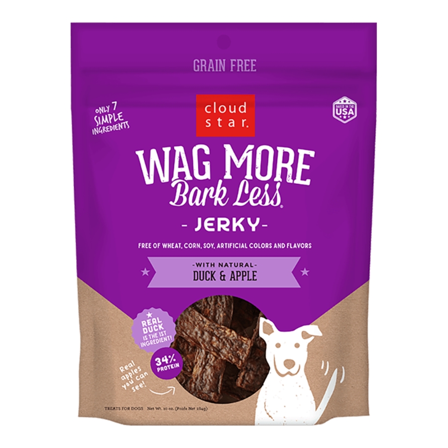 CLOUD STAR DOG WAG MORE BARK LESS GRAIN FREE JERKY DUCK & APPLE 10OZ