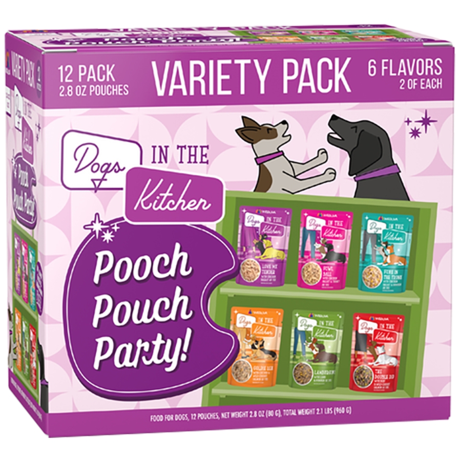 DOGS IN THE KITCHEN DOG VARIETY PACK POOCH PARTY 2.8OZ POUCH CASE OF 12