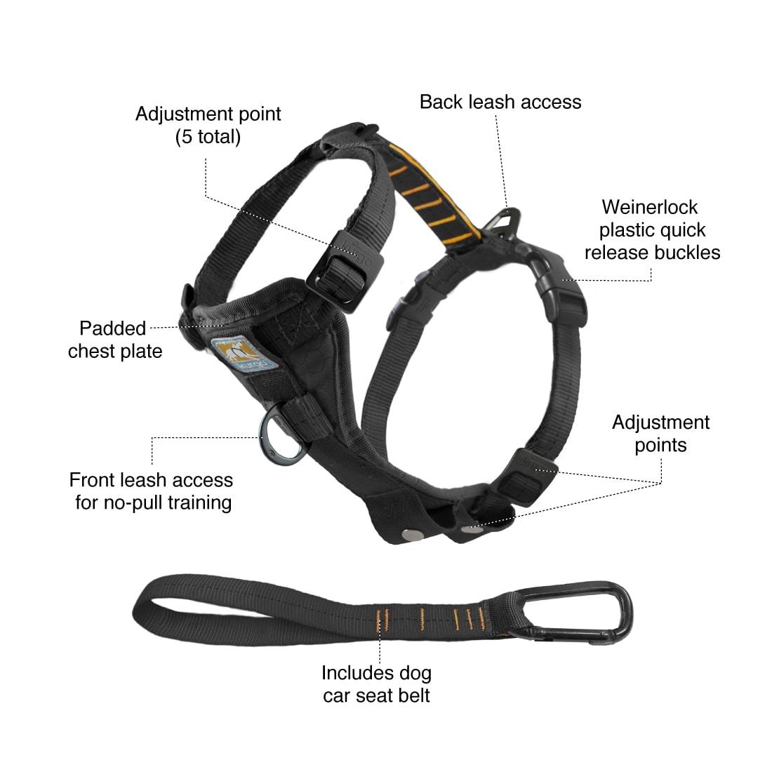 KURGO DOG TRU-FIT SMART WALKING HARNESS BLACK SMALL