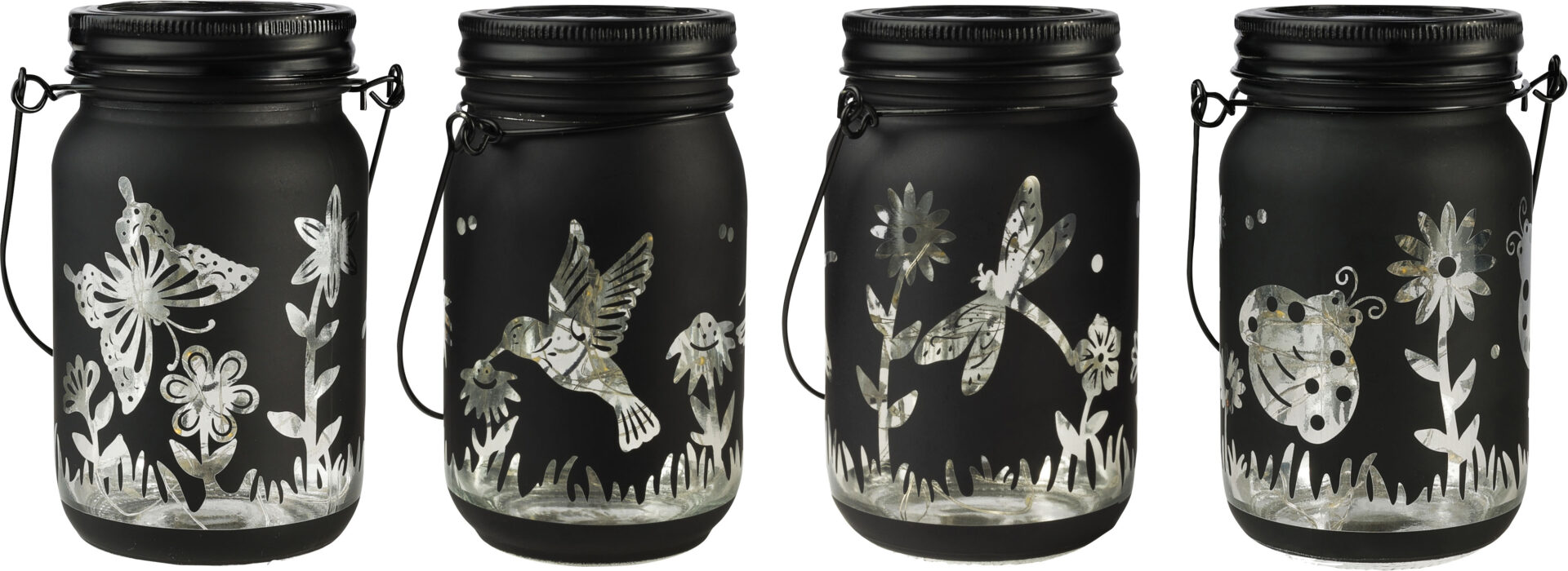 MOONRAYS SOLAR BLACK GARDEN-THEMED JARS