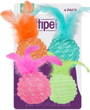 MULTIPET MESH BALL W/FEATHER CAT TOYS