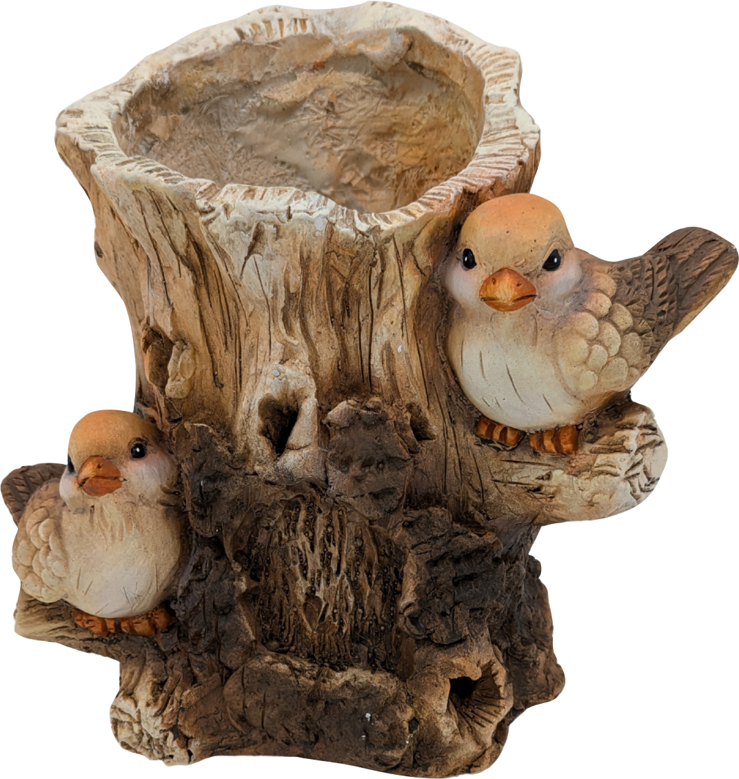 ESSCHERT DESIGN FAUX WOOD DOUBLE BIRD LOG PLANTER