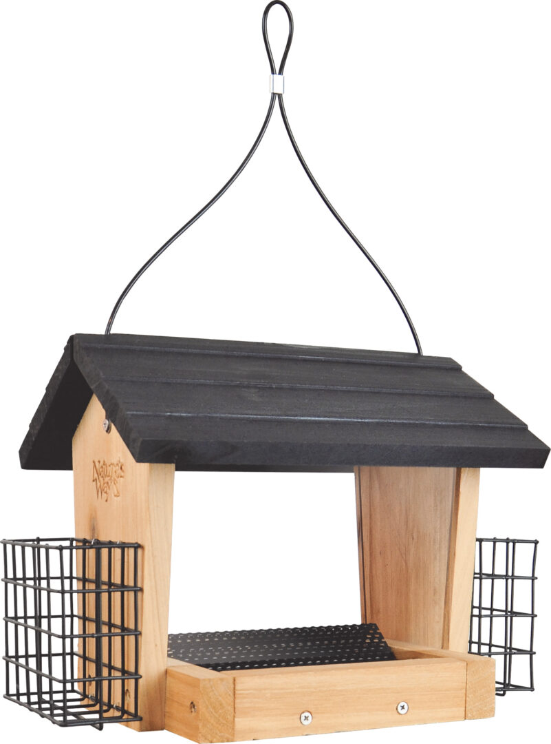 CEDAR HOPPER FEEDER W/SUET CAGES