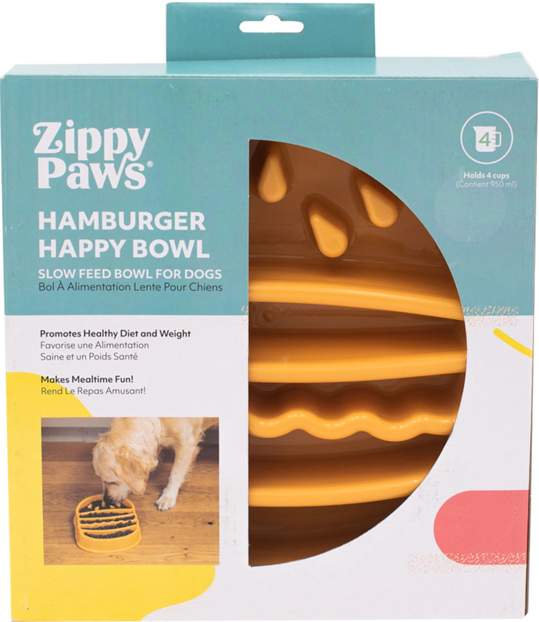 Non Slip Dishwasher Safe Up to 10x Slower Eating Happy Bowl Slow Feeder Dog Bowl ZippyPaws Burger 